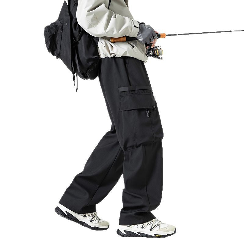 Men's wide technical cargo pants with multiple pockets, water-repellent ripstop and adjustable drawstring waistband Chichicherry