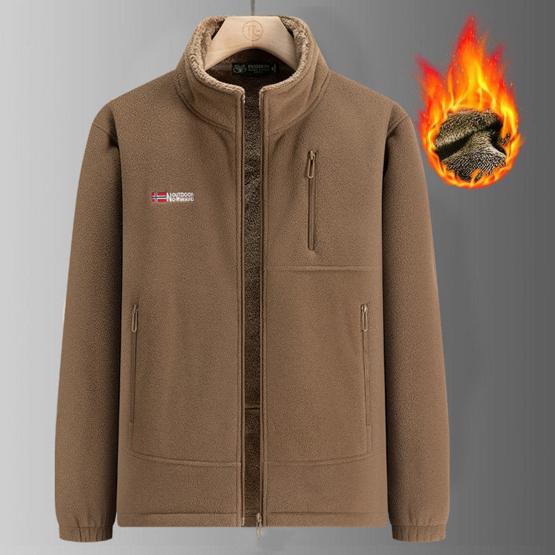Men's thermal fleece jacket with Sherpa lining, high stand-up collar & water-repellent zippers Chichicherry