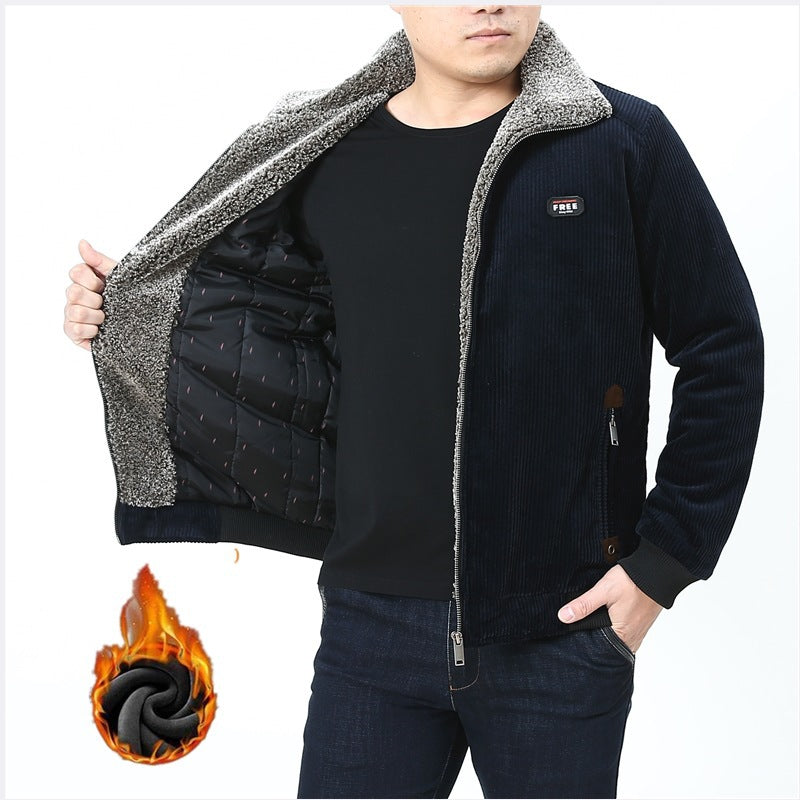 Men's Cord Field Jacket with cozy Teddy fleece lining and stand-up collar Chichicherry