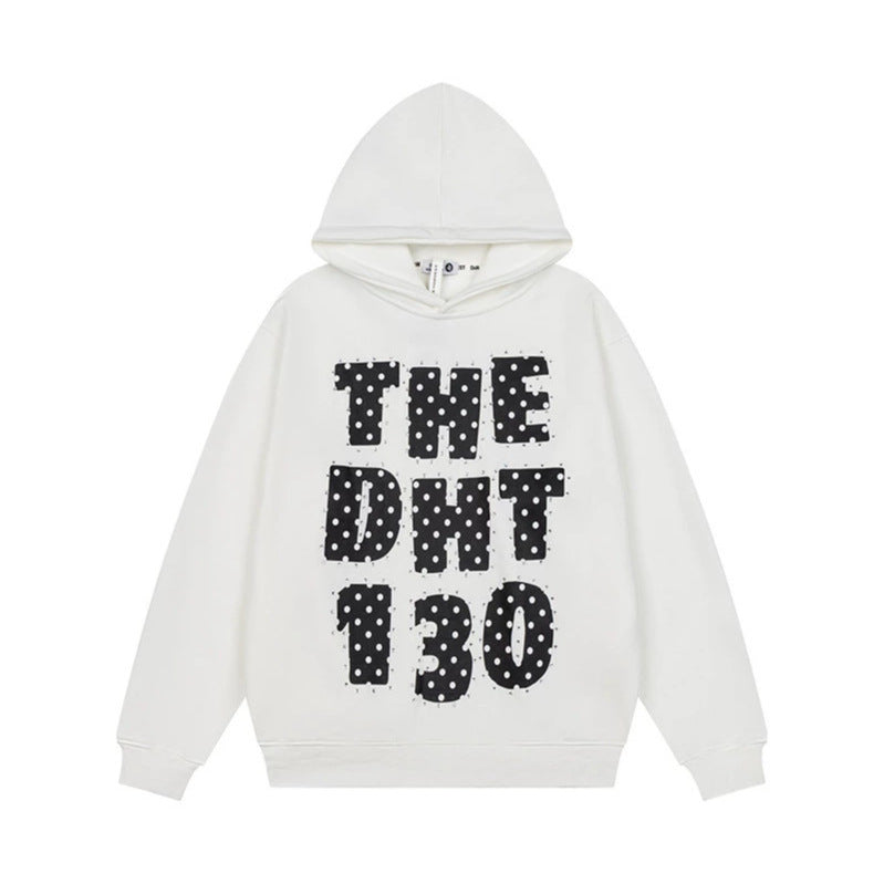 Unisex Oversize Hoodie with Statement Print and Polka Dot Application Chichicherry