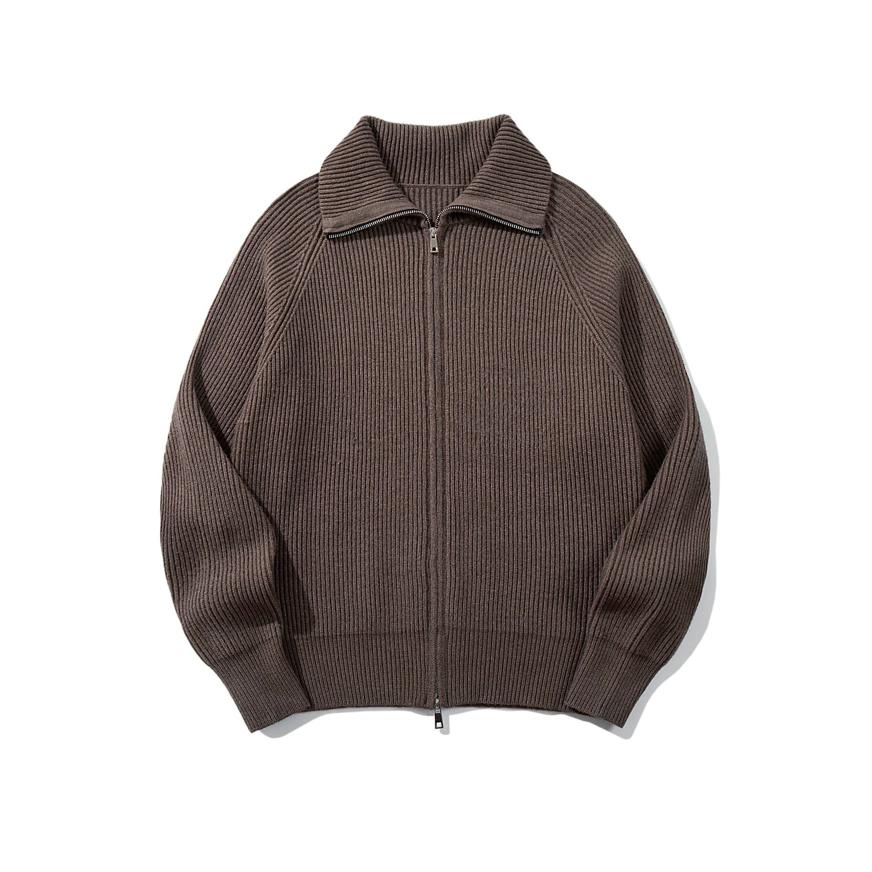 Women's Ribbed Knit Zip Jacket with High Stand-Up Collar, Raglan Sleeves, and Boxy Cut Chichicherry