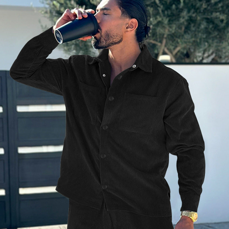 Men's cord oversized shirt with chest pockets and full button placket Chichicherry