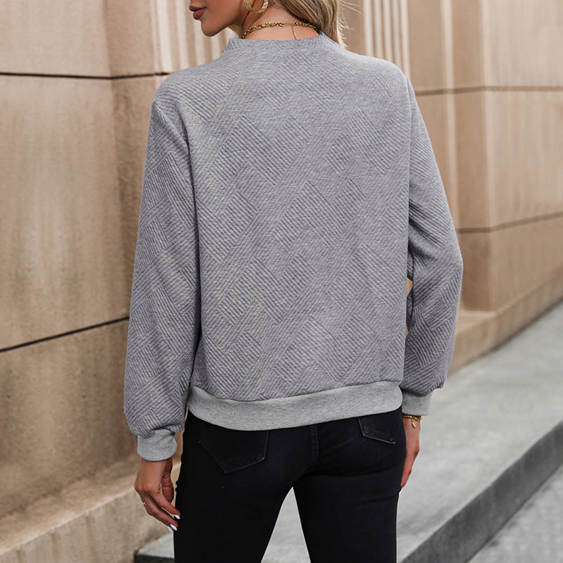 Women's Structured V-Neck Sweater with Diagonal Decorative Button Placket and Fitted Cut Chichicherry