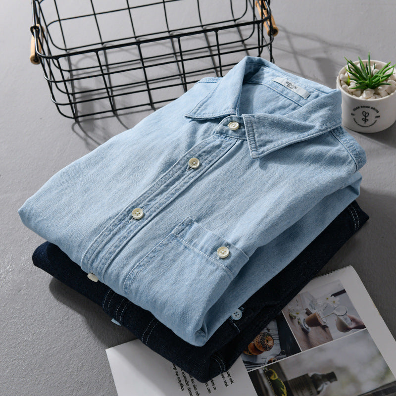 Men's denim overshirt made of cotton twill with chest pocket and contrast stitching Chichicherry