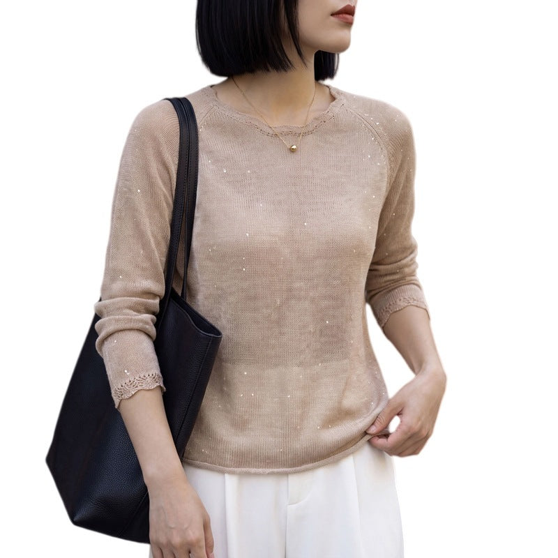 Women's lightweight fine knit sweater with subtle glitter effect and raglan sleeves Chichicherry