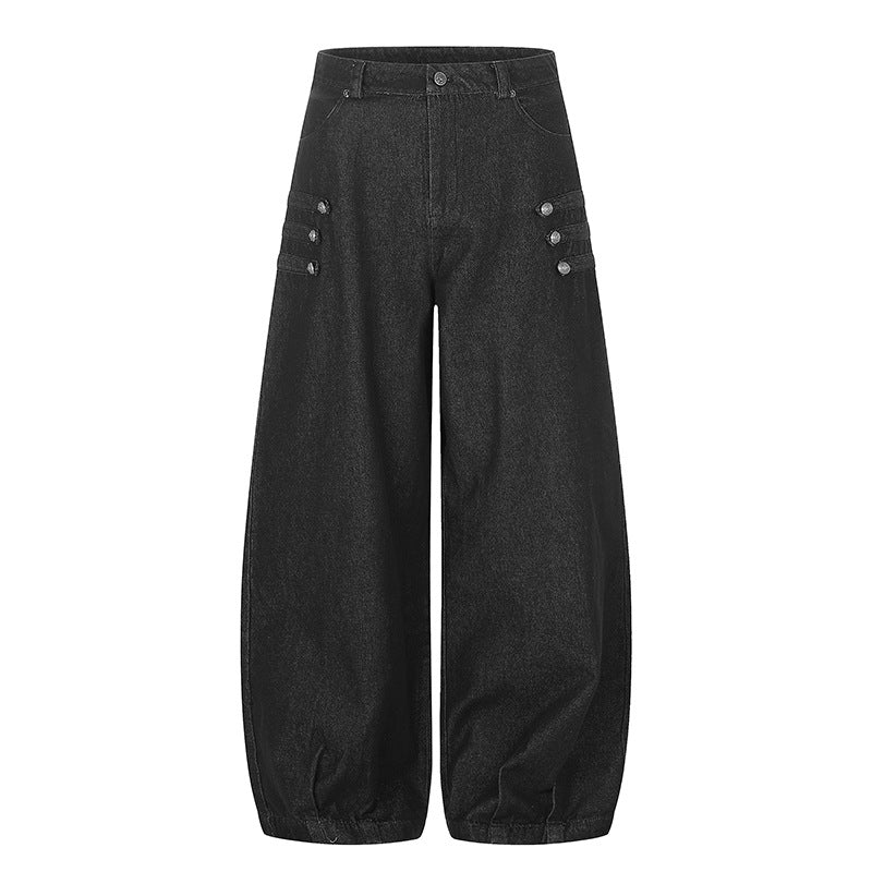 Women High-Waisted Balloon Culotte Jeans with Elastic Hem Chichicherry