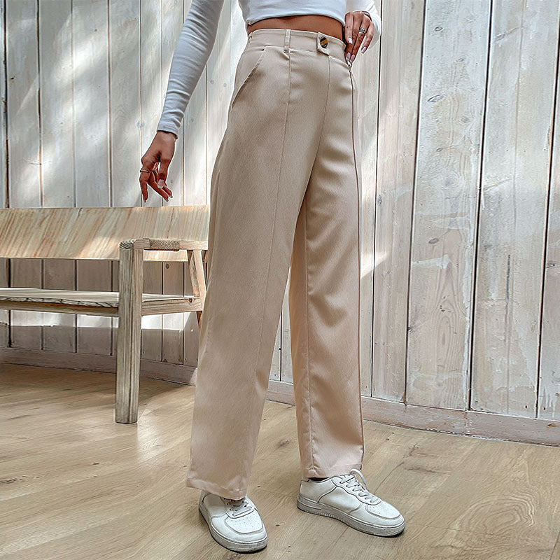 Women High-Waisted Wide-Leg Trousers with Crease and Subtle Suit Look Chichicherry