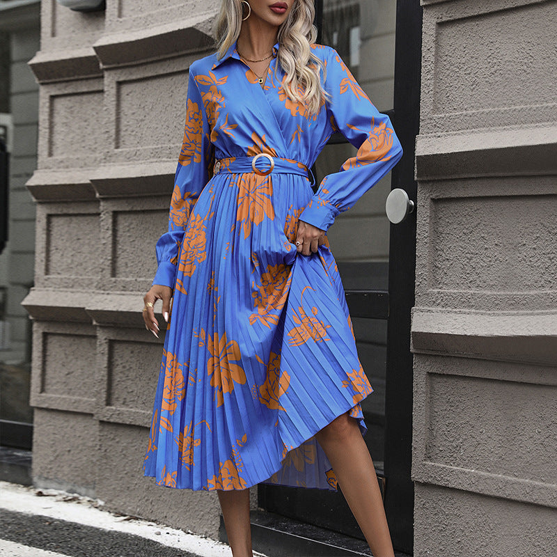 Women's midi dress with pleated skirt, wrap top and waist belt Chichicherry