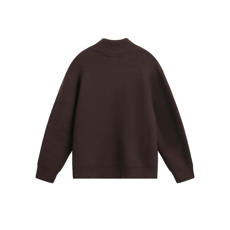 Unisex chunky knit pullover with half zipper and stand-up collar Chichicherry