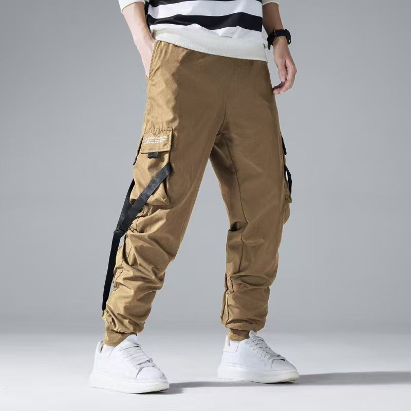 Men's Tech Cargo Jogging Pants with Multi-Pockets, Drawstrings & Elastic Cuffs Chichicherry