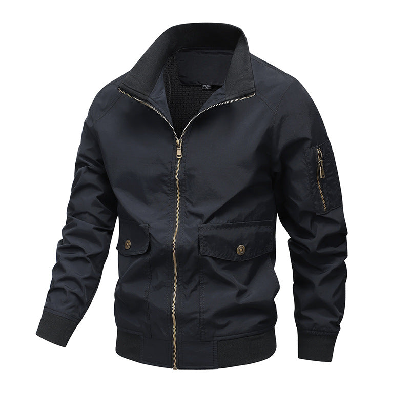 Men's Lightweight Utility Bomber Jacket with Arm Pocket and Mesh Lining Chichicherry