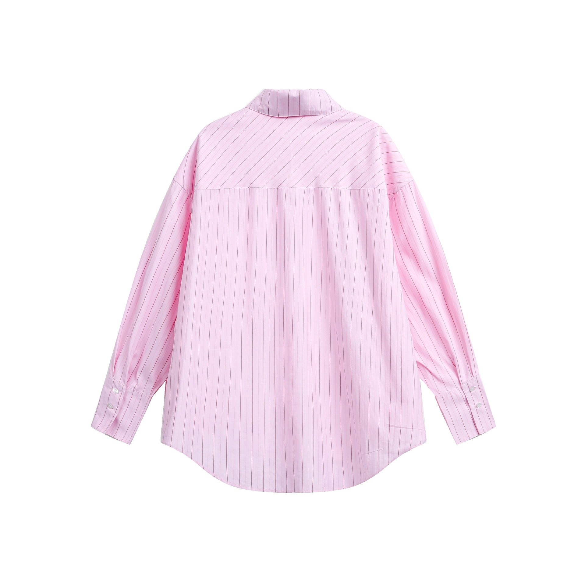 Women's oversized shirt blouse with fine pinstripe texture and rounded hem Chichicherry