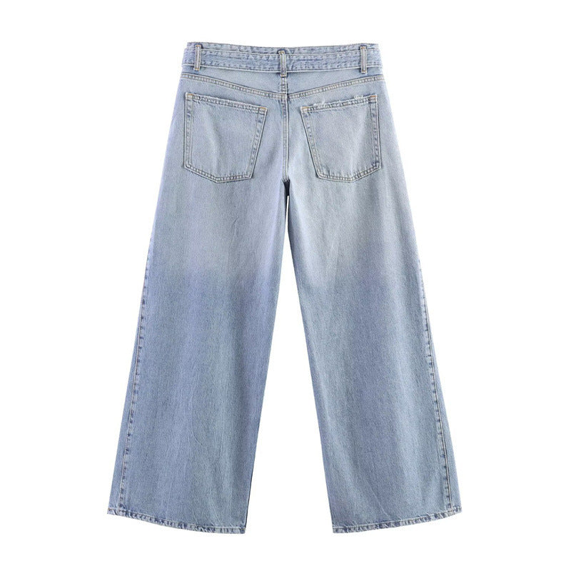 Women Wide High-Waist Jeans with Side Slit Inserts and Skirt Effect Chichicherry