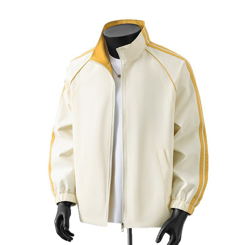 Men's Light Track Blouson Jacket with Stand-Up Collar and Contrast Stripes Chichicherry