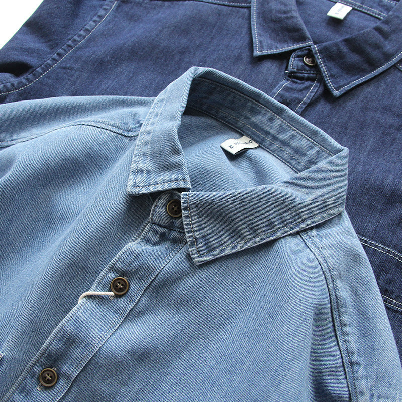 Herren Denim-Worker-Hemdjacke mit Brusttaschen und lockerer Passform Chichicherry