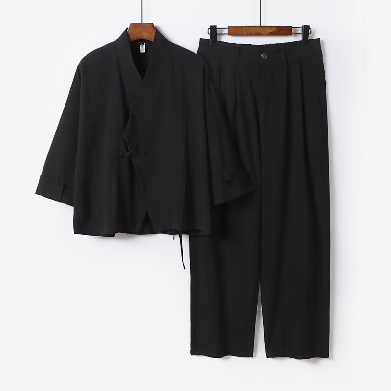Men's Modern Zen Loungewear Set made of Lightweight Material with Short Kimono and Tailored Tapered Trousers Chichicherry