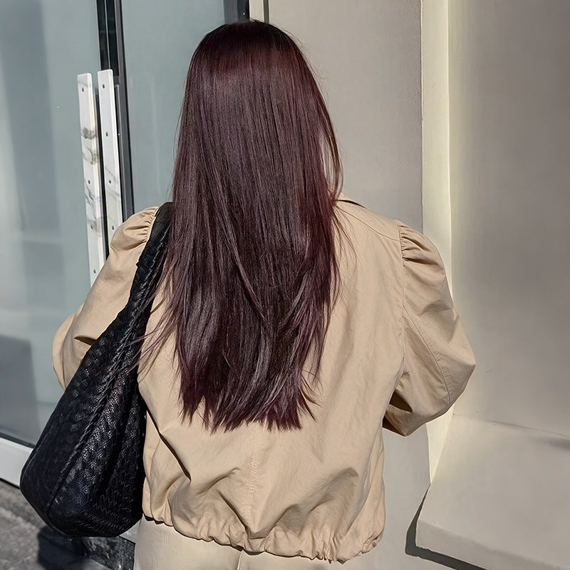 Women Light Short Jacket with Balloon Sleeves, Puff Shoulders & Elastic Hem Chichicherry