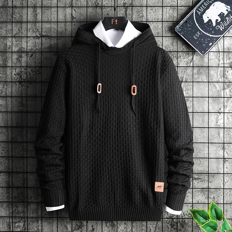 Men's Structured Hooded Knit Sweater with Relief Texture Chichicherry