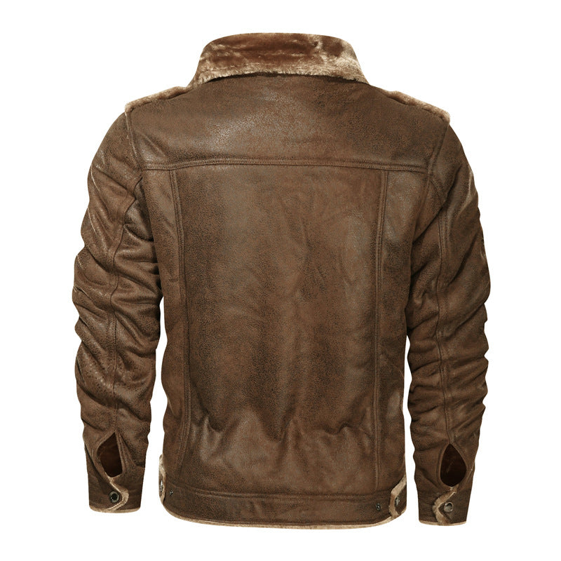 Men's Leatherette Flight Jacket with Teddy Lining and Asymmetrical Zip Chichicherry
