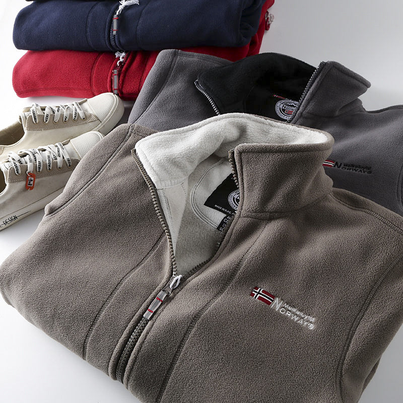 Men's fleece jacket with stand-up collar, full-length zipper, and teddy inner lining Chichicherry