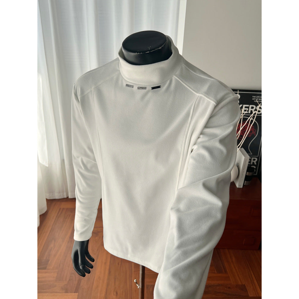 Men's Rollneck Fine Knit Shirt with Metal Studs at the Collar and Slim Silhouette Chichicherry