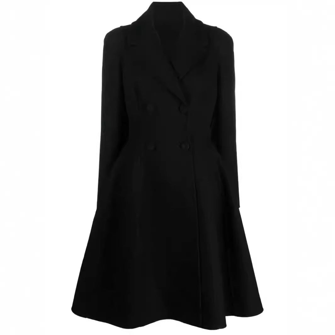 Ladies midi-length coat with tailored seam guidance, A-line and concealed double-button placket Chichicherry