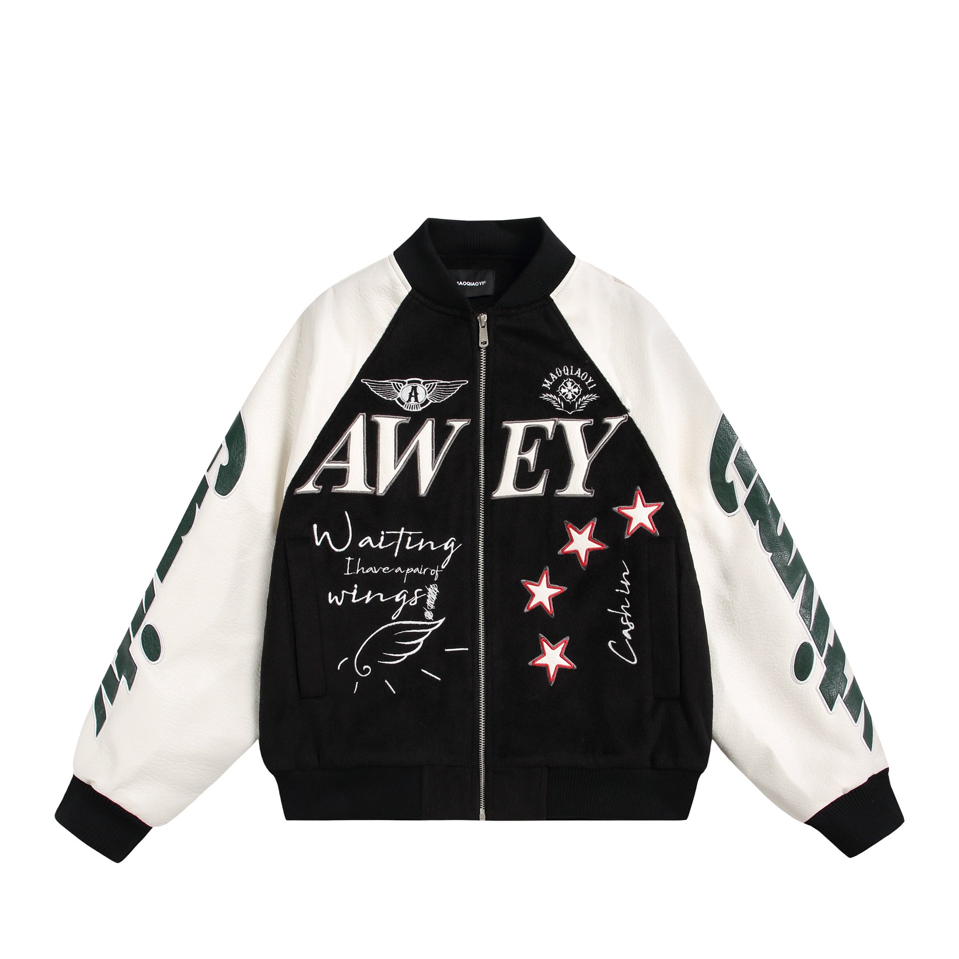 Unisex varsity bomber jacket in material mix with embroidery and application details Chichicherry