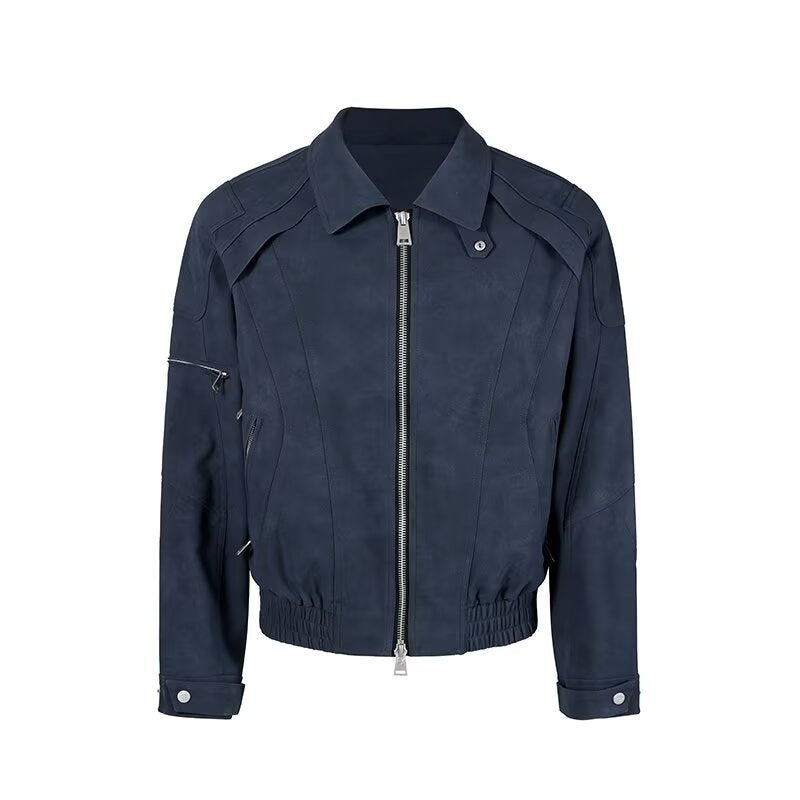 Herren Kurzjacke aus Veloursleder-Optik mit Reißverschluss und elastischem Saum Chichicherry