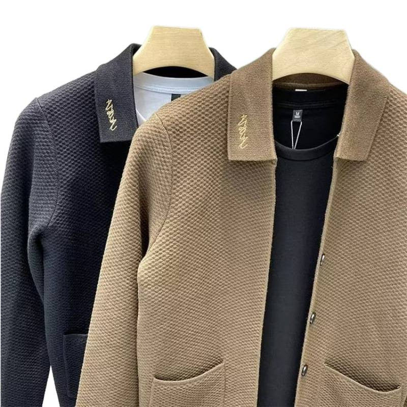 Herren Strukturierte Strick-Übergangsjacke mit Hemdkragen und aufgesetzten Taschen Chichicherry