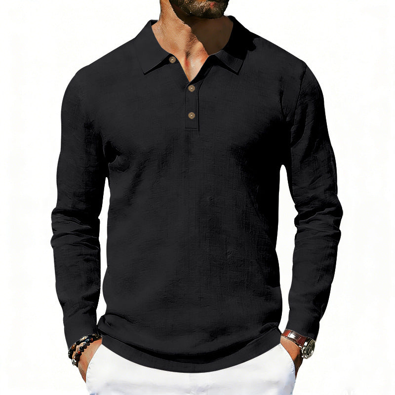 Men's Long Sleeve Polo Shirt made of Cotton Gauze with Three-Button Placket Chichicherry