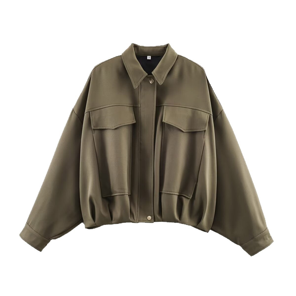 Women's Oversized Short Jacket with Flap Pockets, Drop Sleeves, and Elastic Hem Chichicherry