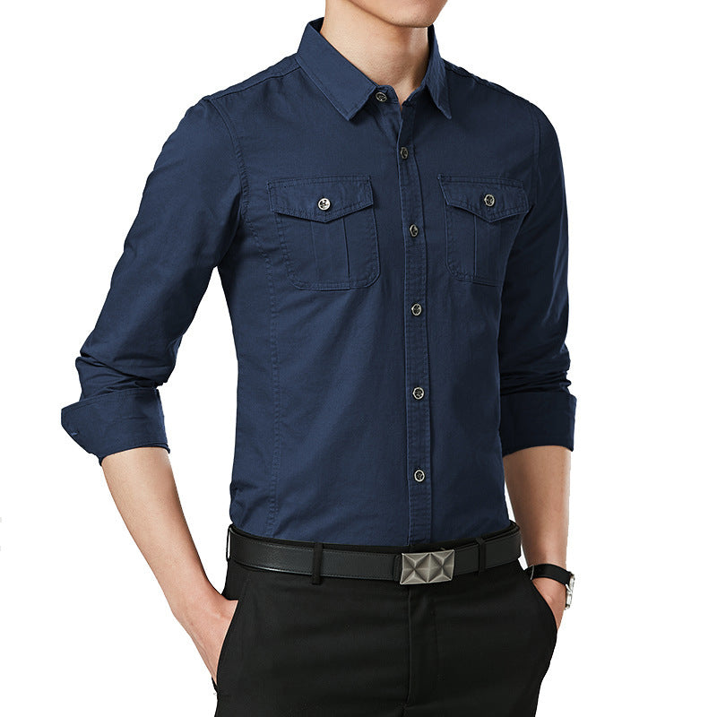 Men's Slim-Fit Oxford Shirt with Chest Pockets and Kent Collar Chichicherry