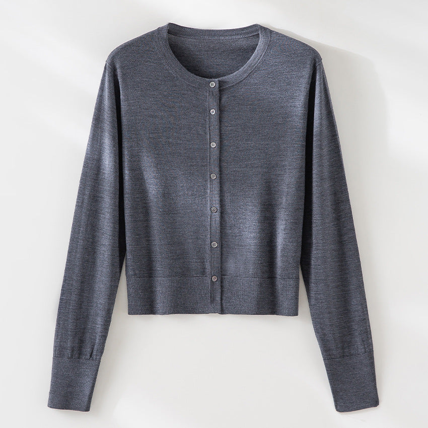Women's light fine knit cardigan in cropped cut with round neck and continuous button placket Chichicherry