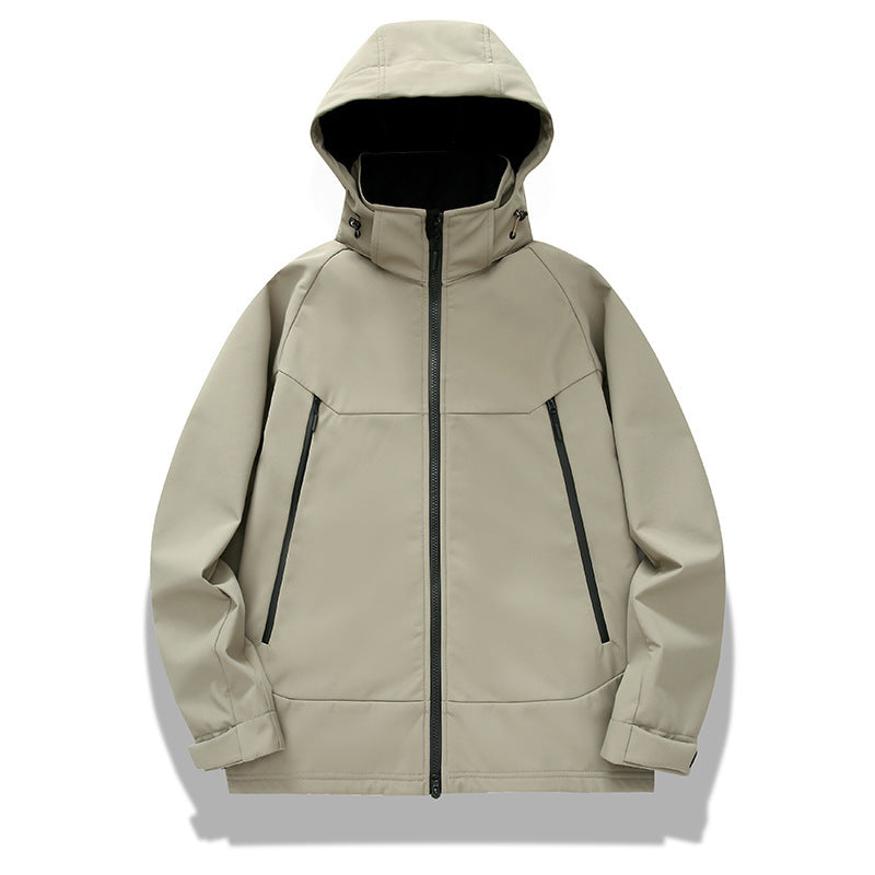 Men's technical softshell jacket with hood, welded seams and ergonomic raglan sleeves Chichicherry