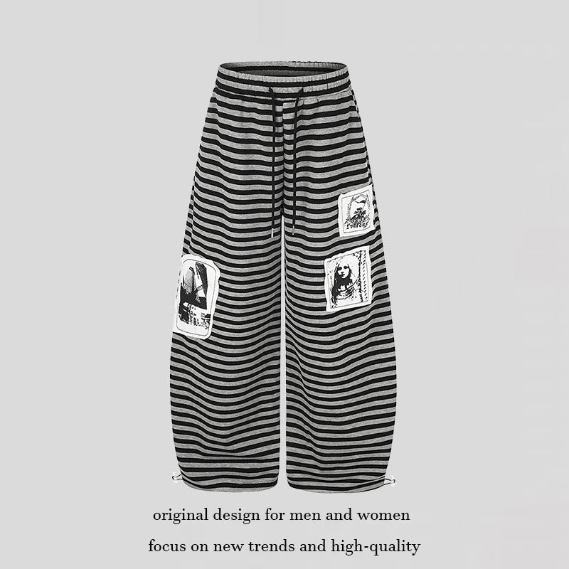 Women's Wide Palazzo Lounge Pants with High Comfort Waistband, Drawstring and Photo Patch Details Chichicherry