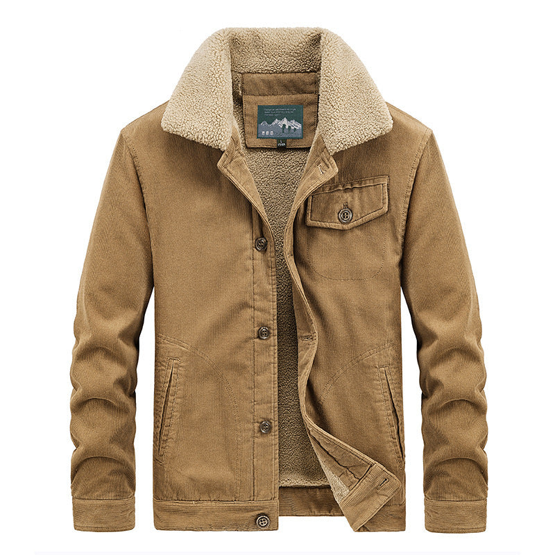 Men's cord worker jacket with voluminous Sherpa lining and chest flap pocket Chichicherry