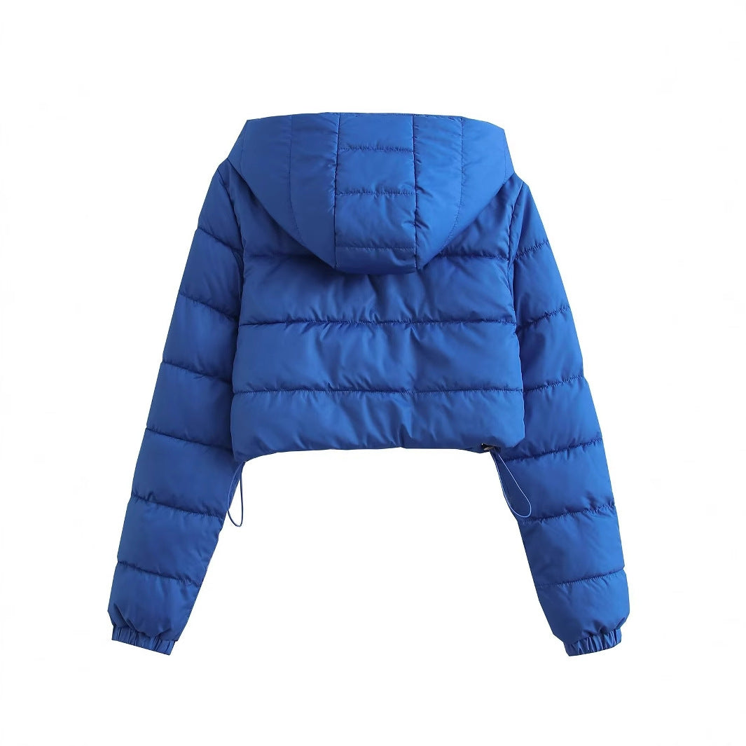 Women Short Quilted Hooded Puffer Jacket with Drawstring and Zipper Chichicherry