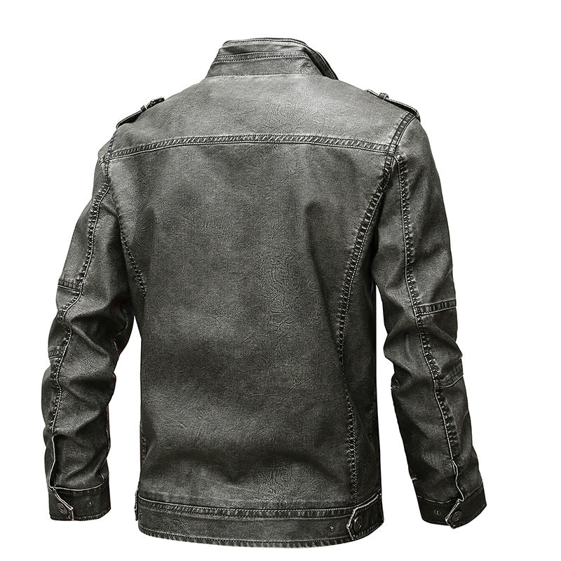 Men's biker jacket in vintage leather look with zipper and chest pockets Chichicherry