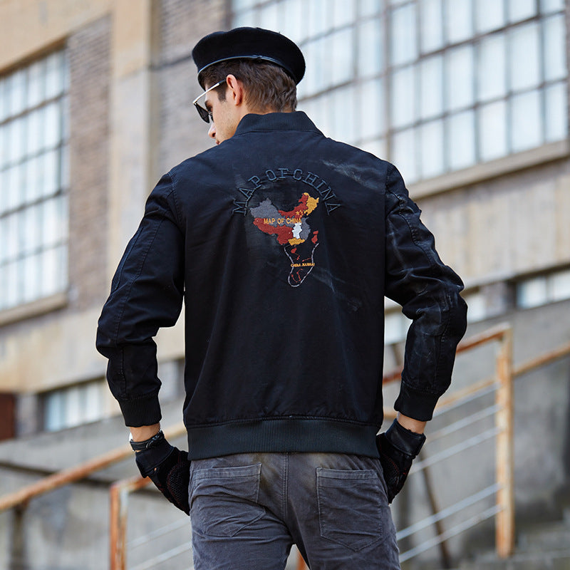 Men's Hooded Canvas Jacket in Military Utility Style with Camouflage Cuff and Ribbed Hem Chichicherry