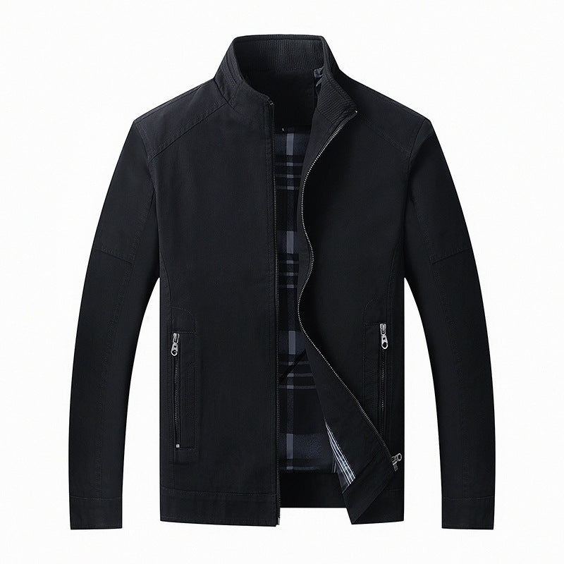 Men's Lightweight Canvas Field Jacket with Stand-up Collar and Concealed Zipper Chichicherry