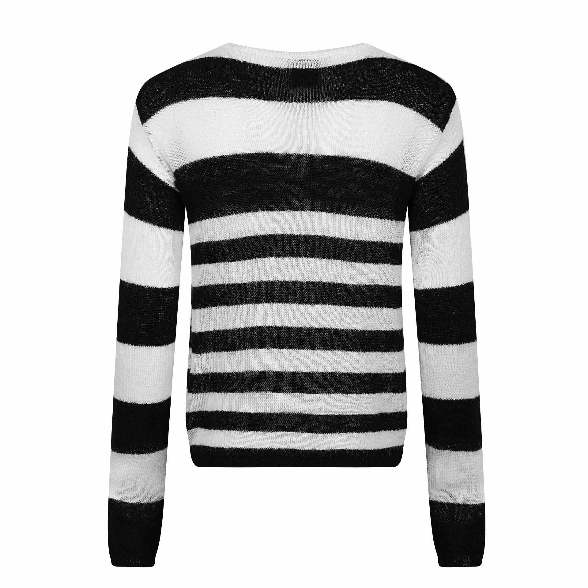 Unisex Striped Lightweight Mohair-Mix Crew Neck Sweater with Vintage Design Chichicherry