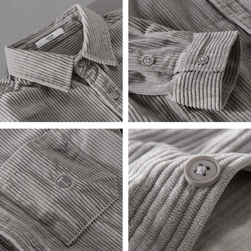 Men's fine corduroy overshirt with soft touch, side elongated hem and chest pocket Chichicherry