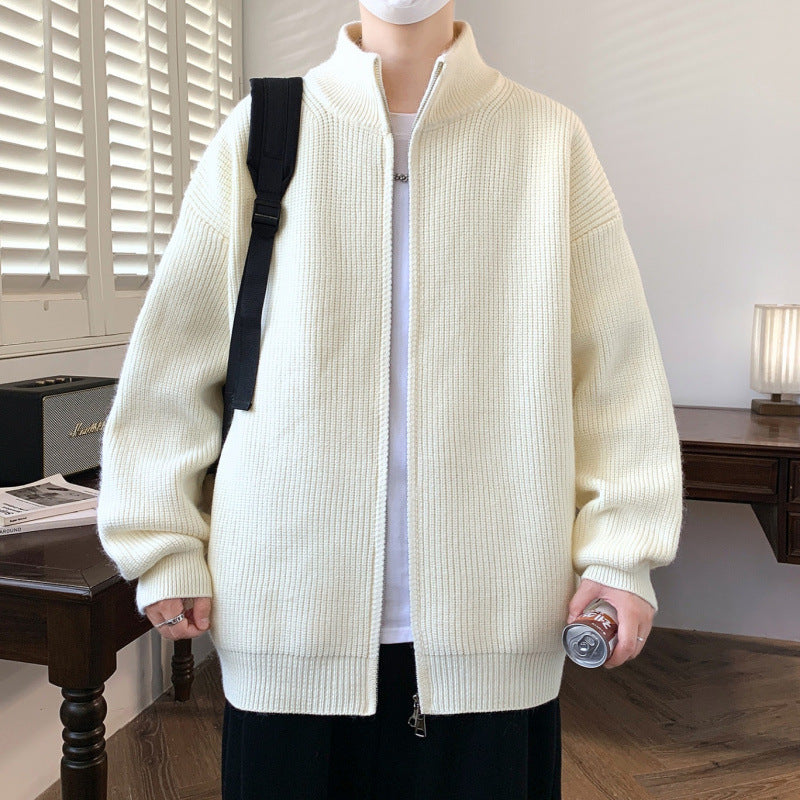 Herren Oversized Strick‑Zipjacke mit hohem Stehkragen und feiner Rippstruktur Chichicherry