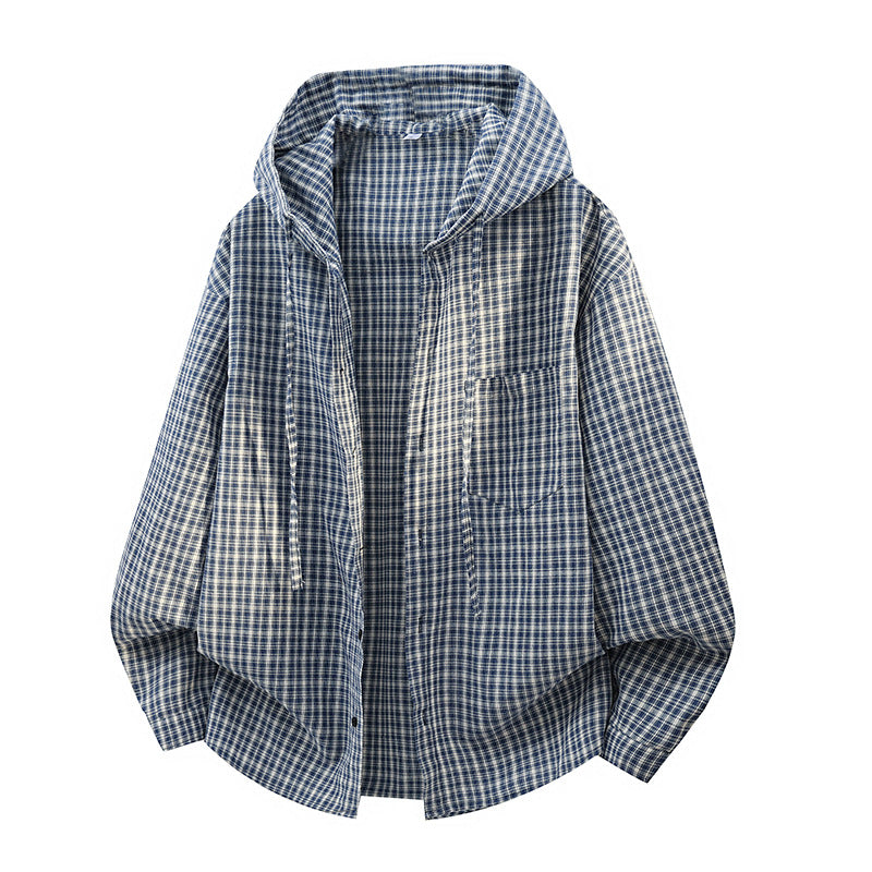 Men's Checked Overshirt Hoodie made of Cotton Blend with Hood & Relaxed Fit Chichicherry