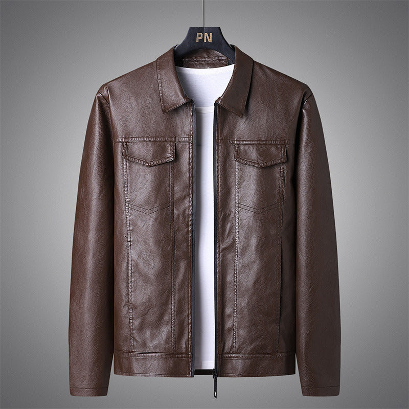 Men's Slim-Fit Faux Leather Blouson in Retro Aviator Look with Shirt Collar Chichicherry