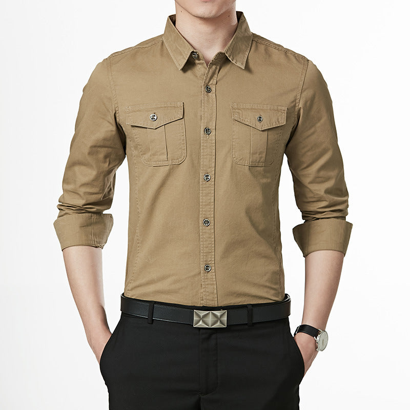 Men's Slim-Fit Oxford Shirt with Chest Pockets and Kent Collar Chichicherry
