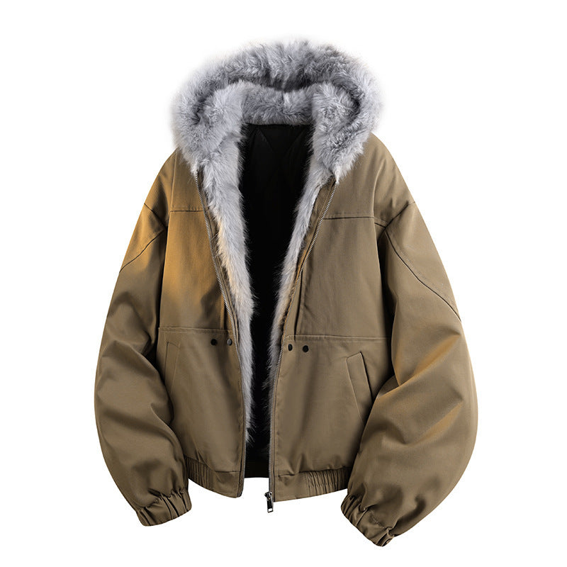 Women's Padded Hooded Bomber Jacket with Faux Fur Collar Chichicherry