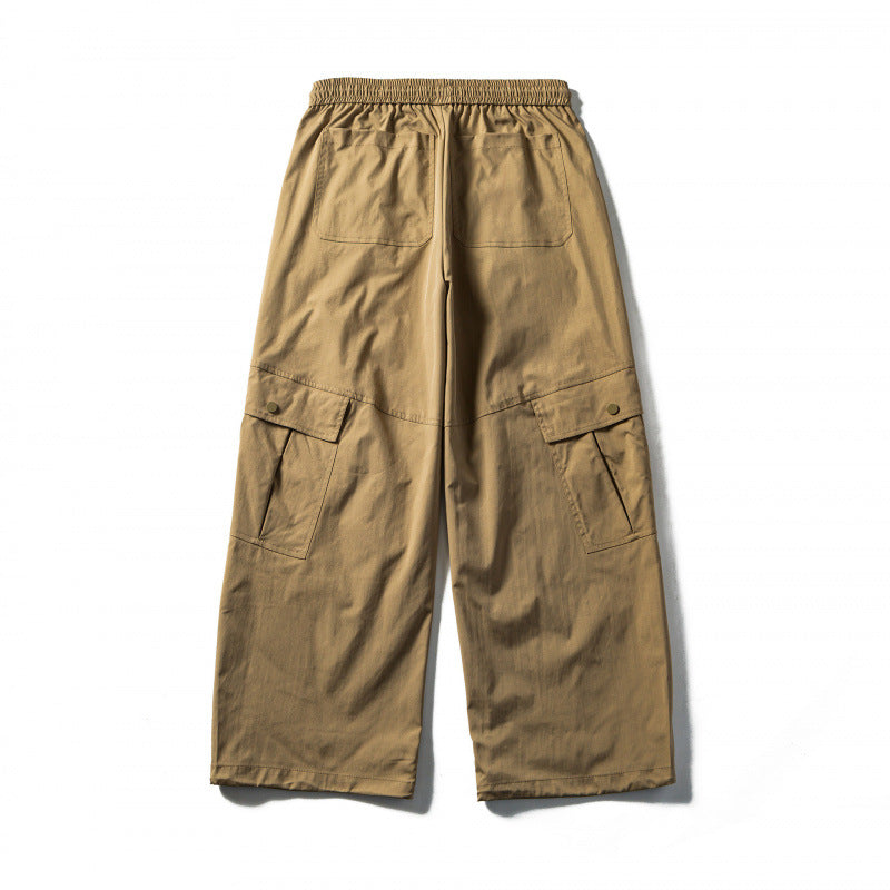 Men's Loose Cargo Pants with Elastic Waistband, Drawstring and Functional Side Pockets Chichicherry