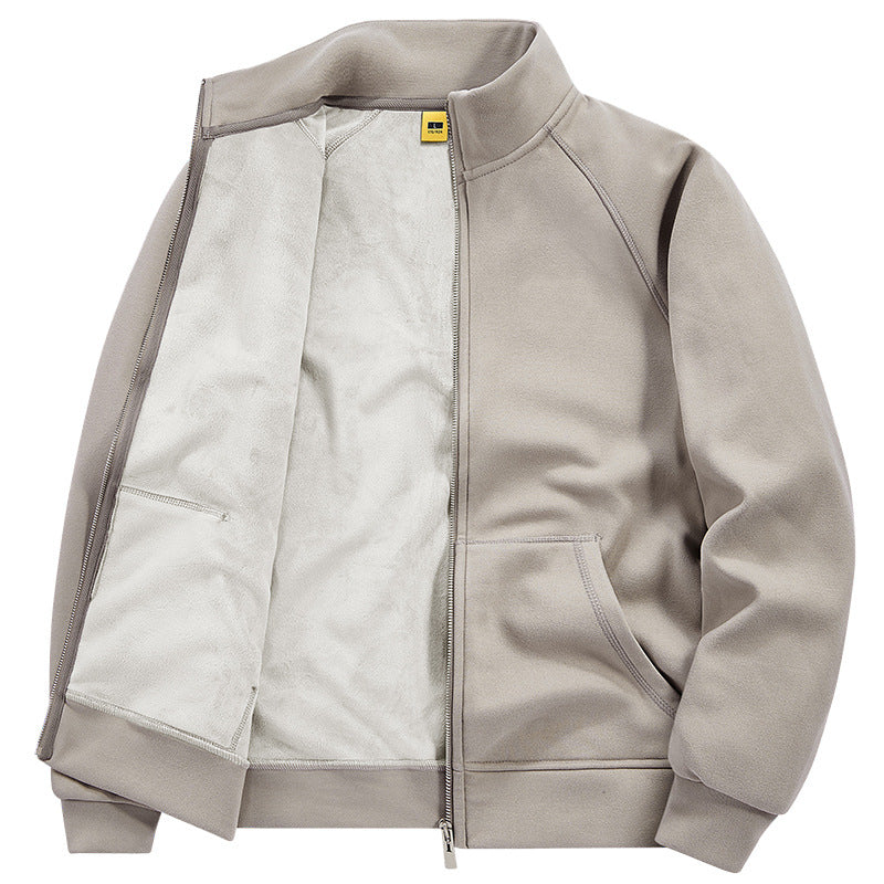 Men's Insulated Plush Lined Sweat Jacket with Stand-Up Collar and Concealed Inner Pockets Chichicherry
