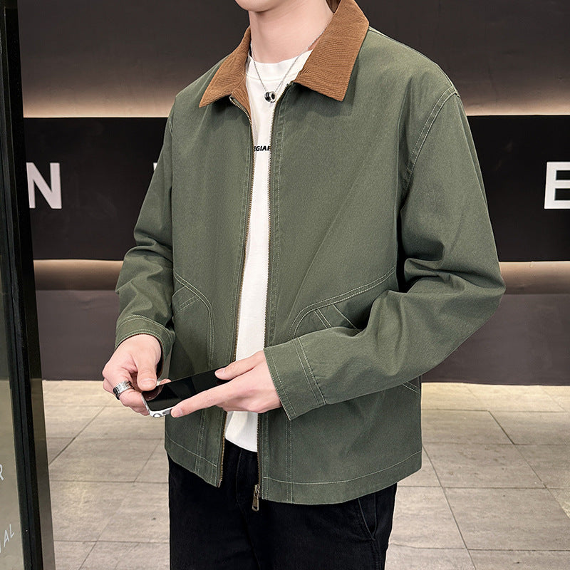 Men's canvas field jacket with cord collar, full-length zipper, and ergonomic seam details Chichicherry
